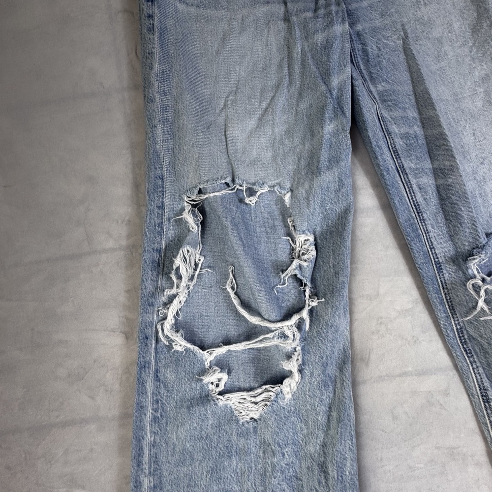 American Eagle Womens Wide-Leg Jeans Light Blue Denim High-Rise Baggy Ripped 2 - Picture 5 of 16